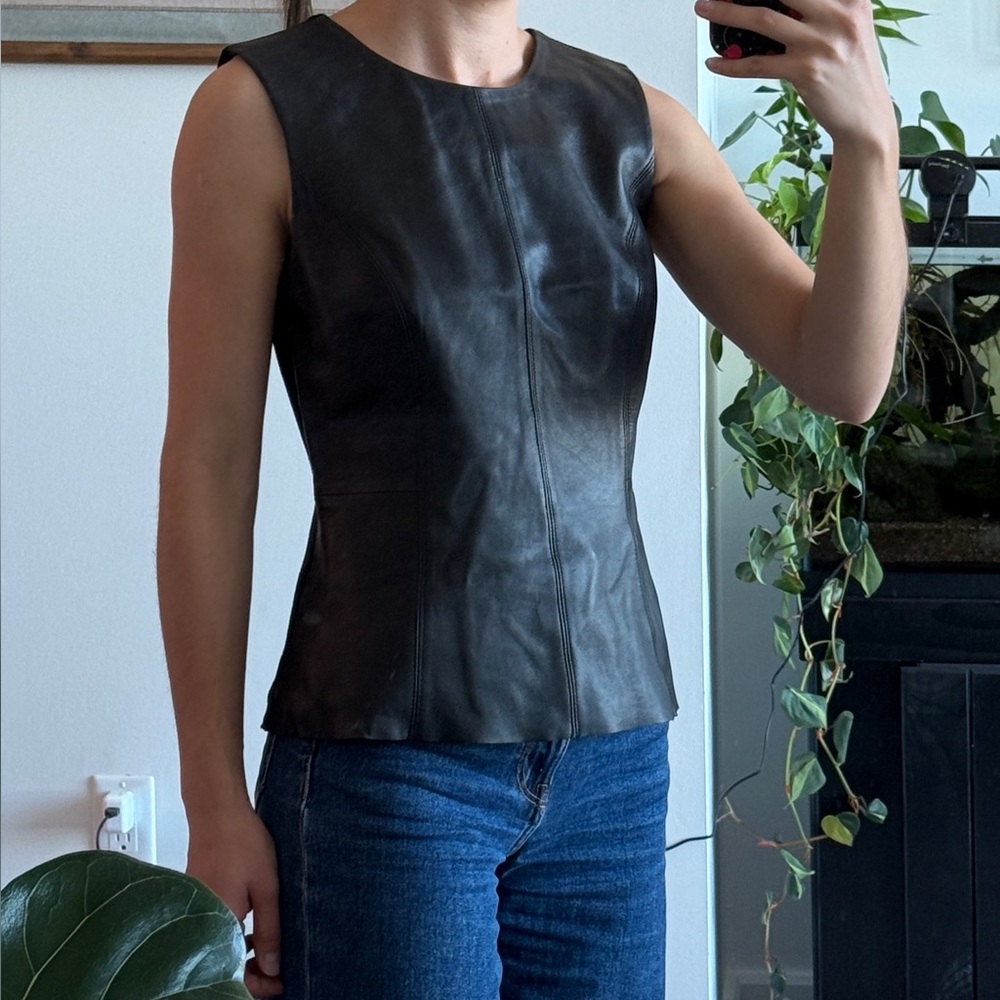 Antonio Melani Black Leather Sleeveless Top